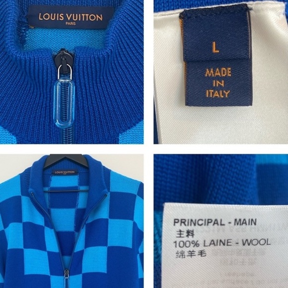 Louis Vuitton Sweater Wool Zipup Jacket Blue LV Knit Damier Mens Large Virgil - Picture 15 of 15